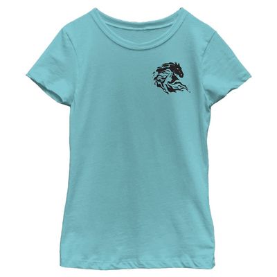 Disney Frozen 2 Elsa Water Horse Girl's Solid Crew Tee, Tahiti Blue, X-Small