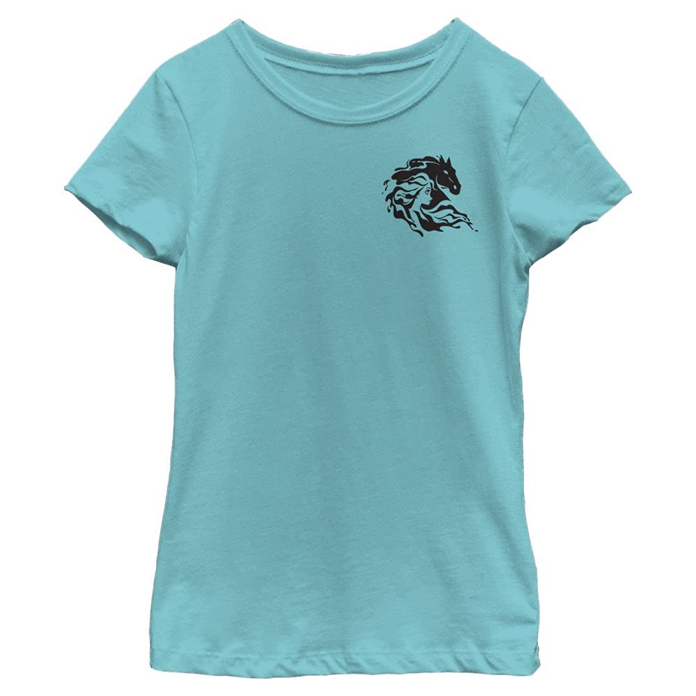 Disney Frozen 2 Elsa Water Horse Girl's Solid Crew Tee, Tahiti Blue, X-Small