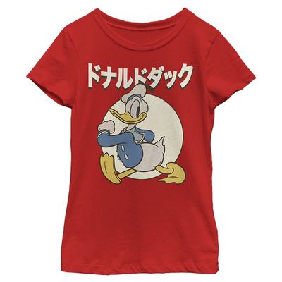 Disney Characters Kanji Duck Girl's Solid Crew Tee, Red, X-Small