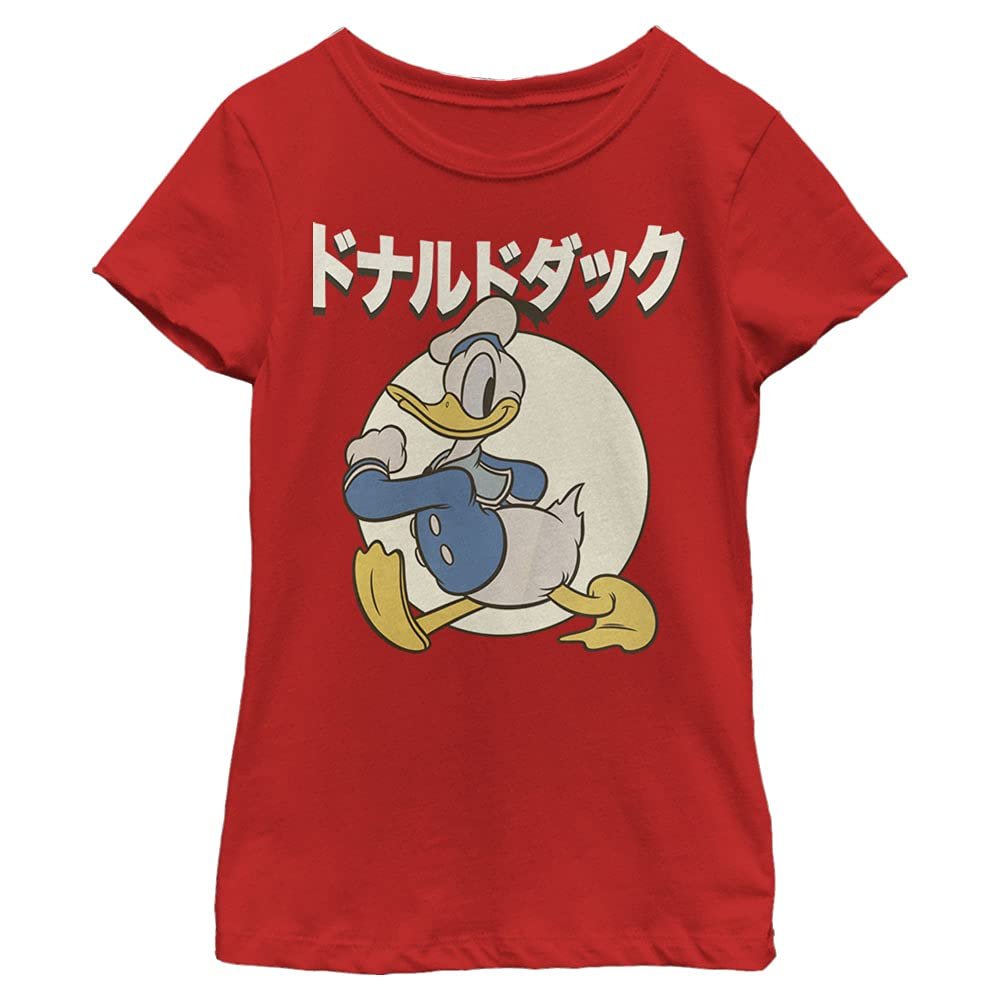 Disney Characters Kanji Duck Girl's Solid Crew Tee, Red, X-Small
