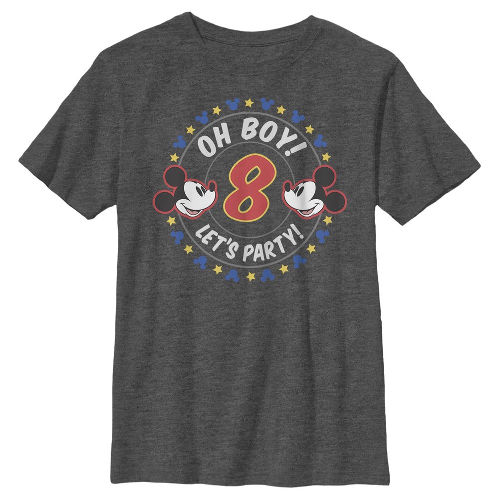Disney Characters Oh Mickey 8 Boy's Crew Tee, Charcoal Heather, Large