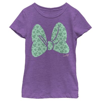 Disney Characters Clover Bow Girl's Heather Crew Tee, Purple Berry, Large