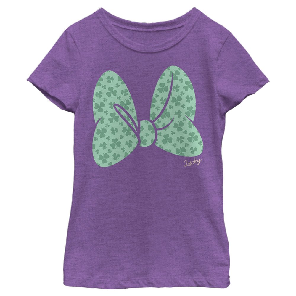 Disney Characters Clover Bow Girl's Heather Crew Tee, Purple Berry, Large