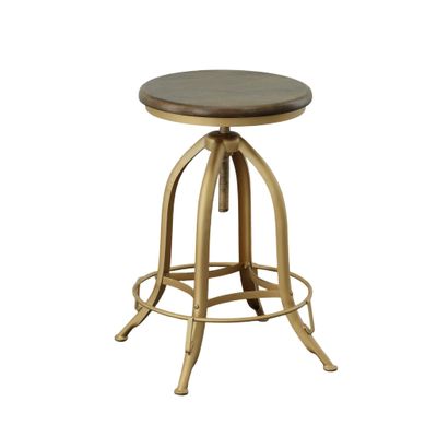 Carolina Chair & Table Ryder Adjustable Round Bar Stool - Powder Coated Finish Metal Frame Solid Wooden Seat Swivel Stool - Rustic Style Furniture for Counter, Dining Room, Kitchen (Elm/Gold)