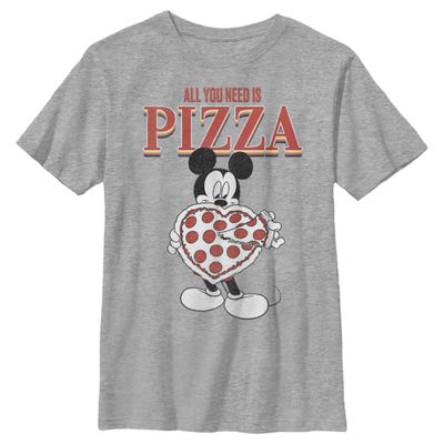Boy's Mickey & Friends Mickey Mouse All You Need is Pizza T-Shirt - Athletic Heather - Large
