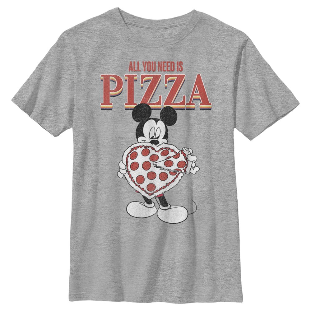 Boy's Mickey & Friends Mickey Mouse All You Need is Pizza T-Shirt - Athletic Heather - Large
