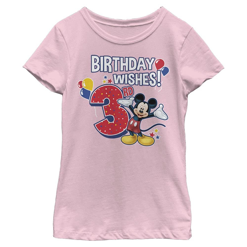 Disney Characters Mickey Birthday 3 Girl's Solid Crew Tee, Light Pink, X-Small