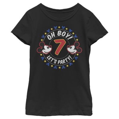 Disney Characters Oh Boy Mickey 7 Girl's Solid Crew Tee, Black, Medium