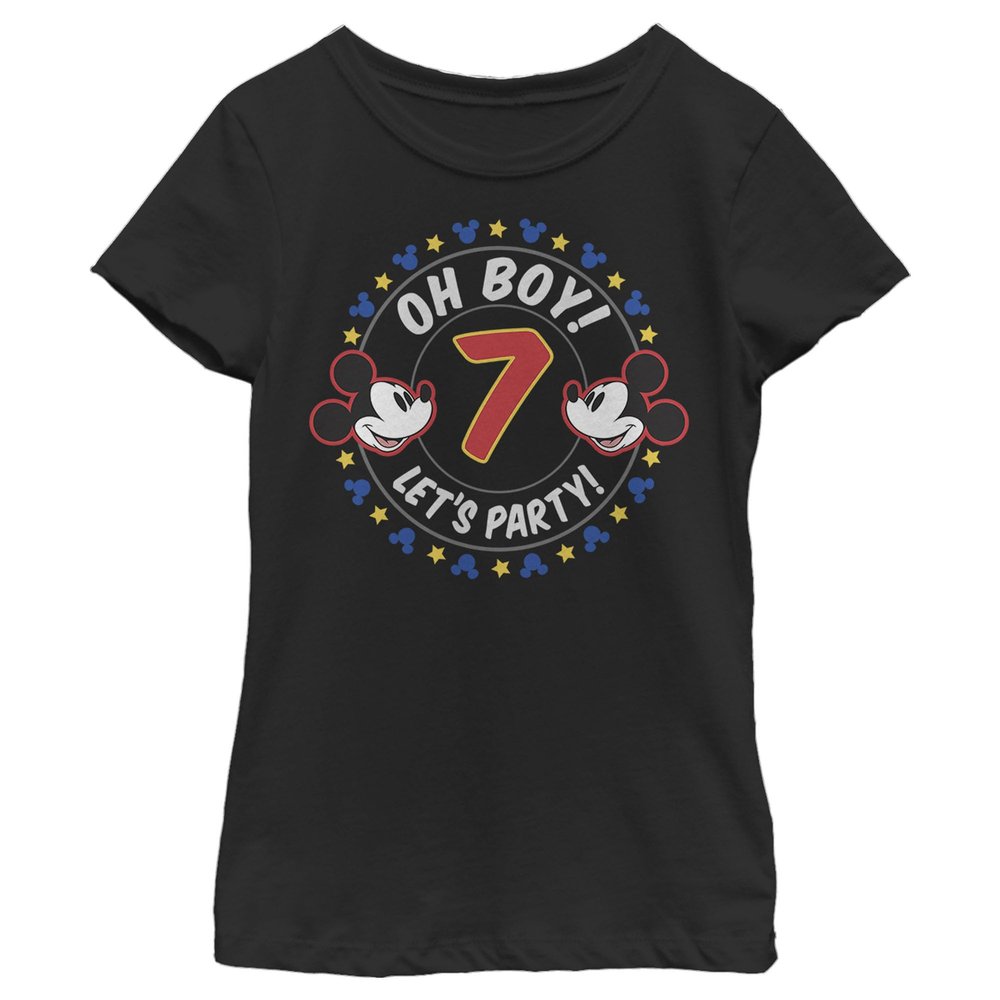 Disney Characters Oh Boy Mickey 7 Girl's Solid Crew Tee, Black, Medium