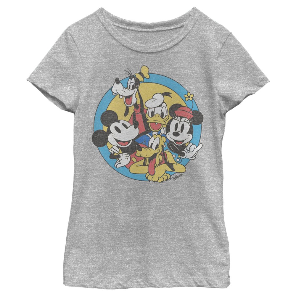 Disney Characters Original Buddies Girl's Crew Tee, Athletic Heather, Medium