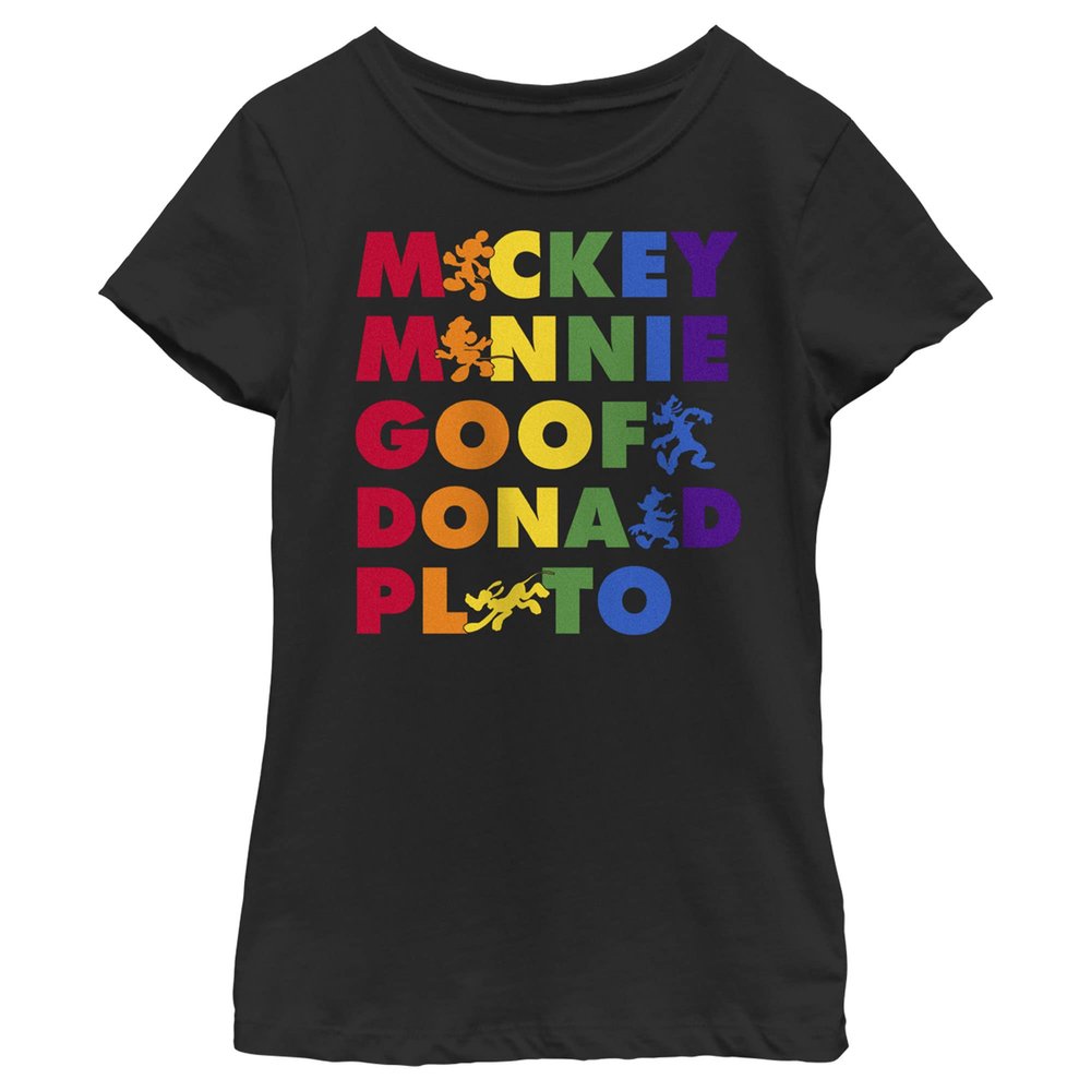 Disney Characters Prideful Friends Girl's Solid Crew Tee, Black, X-Large