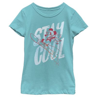 Disney Characters Snowboard Cool Girl's Solid Crew Tee, Tahiti Blue, Large