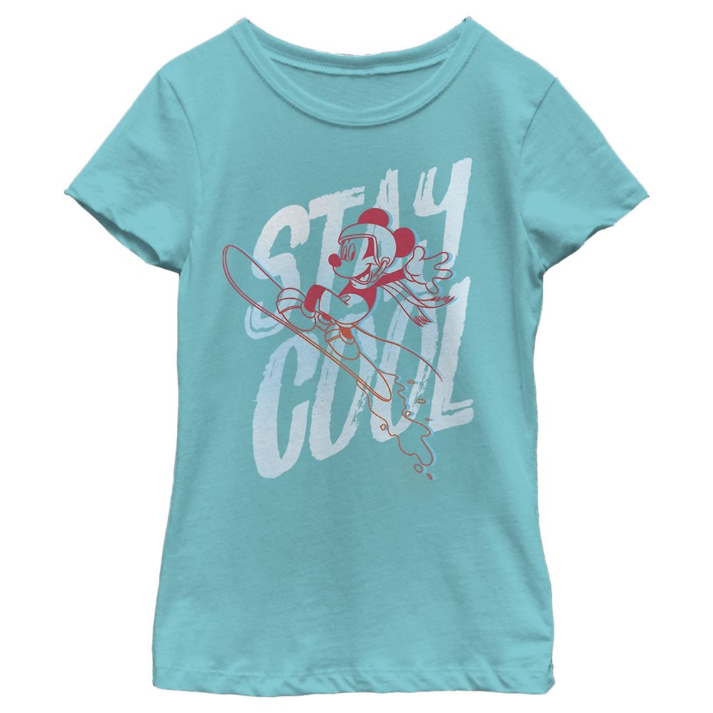 Disney Characters Snowboard Cool Girl's Solid Crew Tee, Tahiti Blue, Large