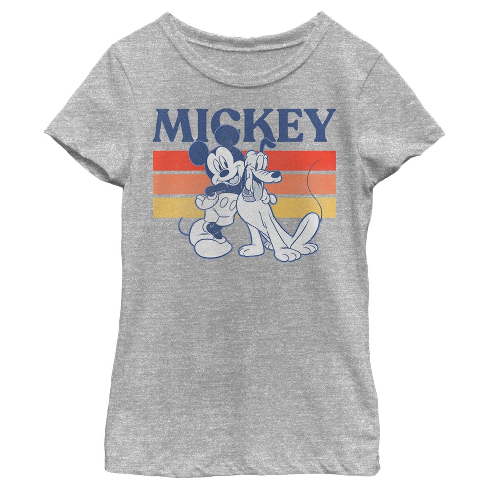 Disney Characters Retro Squad Girl's Crew Tee, Athletic Heather, X-Small