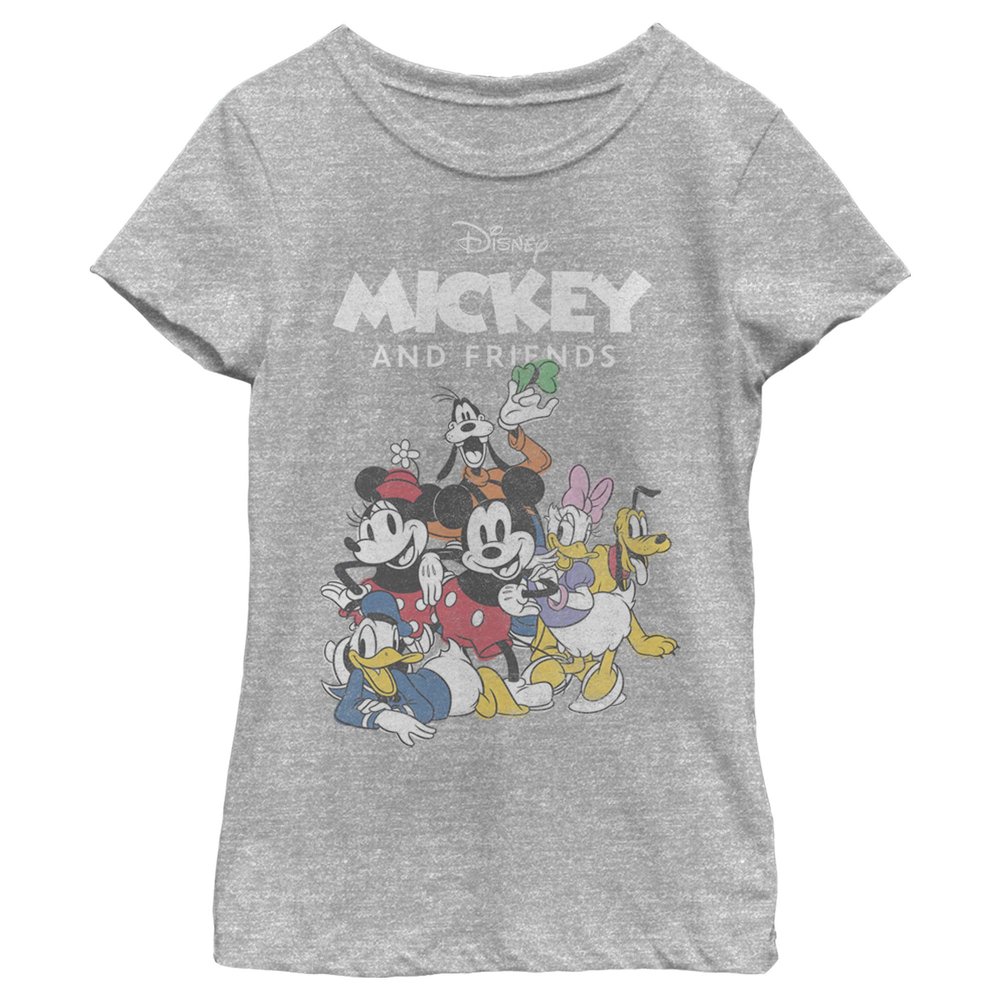 Disney Girl's Mickey & Friends Mickey and Friends Retro Group T-Shirt - Athletic Heather - X Small