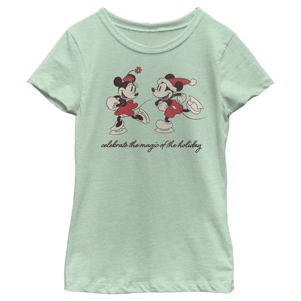 Disney Characters Vintage Holiday Skaters Girl's Heather Crew Tee, Mint, Large