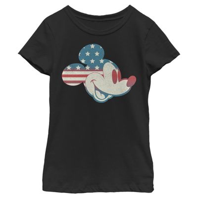 Disney Mickey and Friends Mickey American Flag Fill Girls T-Shirt