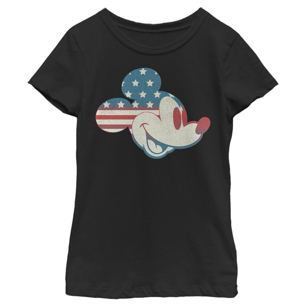 Disney Mickey and Friends Mickey American Flag Fill Girls T-Shirt