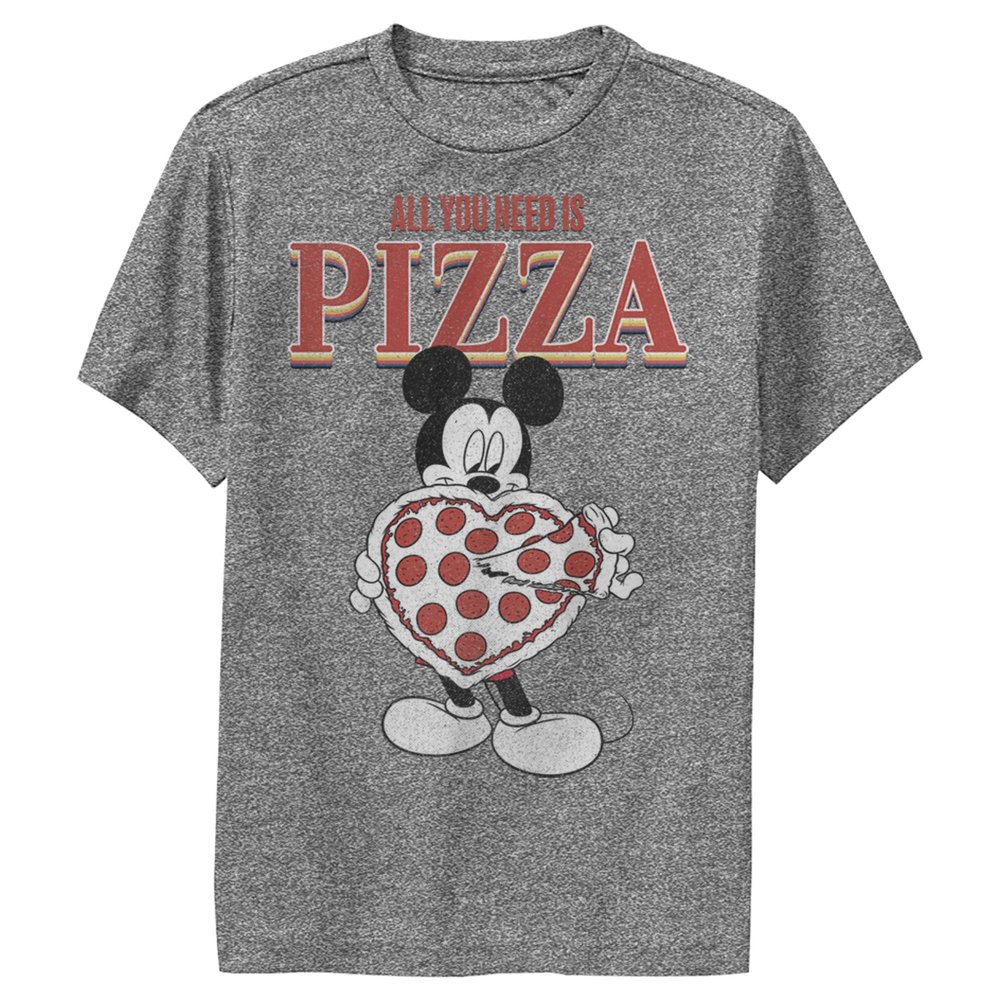 Boy's Mickey & Friends Mickey Mouse All You Need is Pizza Performance Tee - Charcoal Heather - X Large