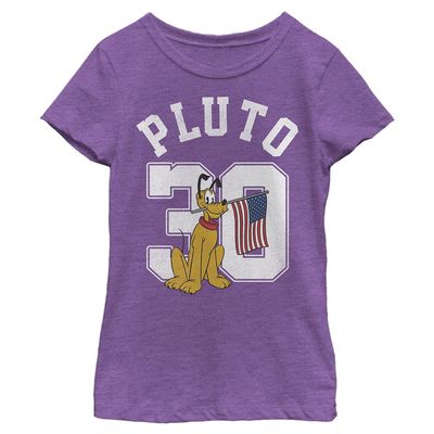 Disney Characters Pluto Collegiate Girl's Heather Crew Tee, Purple Berry, X-Small