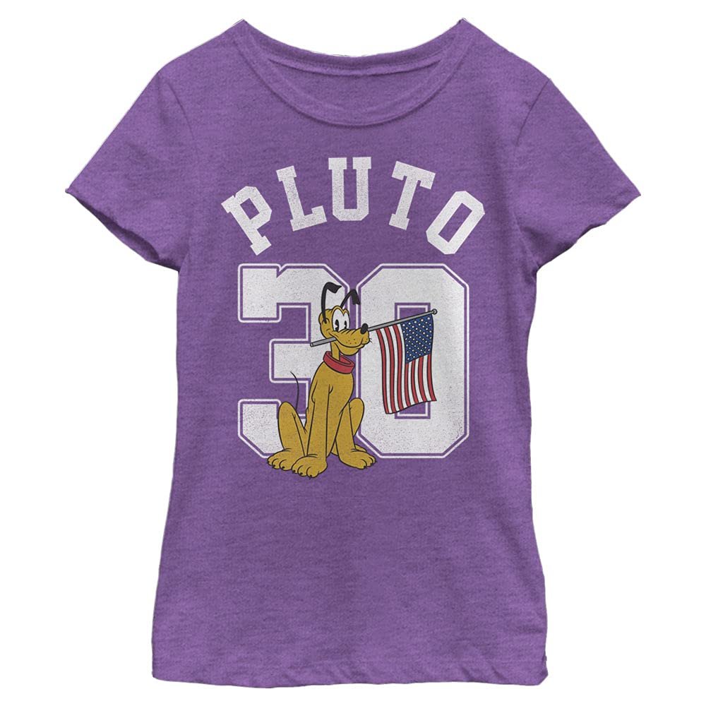 Disney Characters Pluto Collegiate Girl's Heather Crew Tee, Purple Berry, X-Small