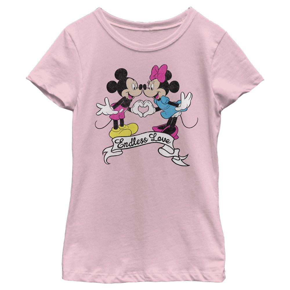 Disney Characters Endless Love Girl's Solid Crew Tee, Light Pink, Large