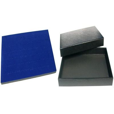 Black Jewelry Display Case (Removable Magnetic Lid) w/ 1 Tray Insert (Blue Foam 72-Slot Ring Display)