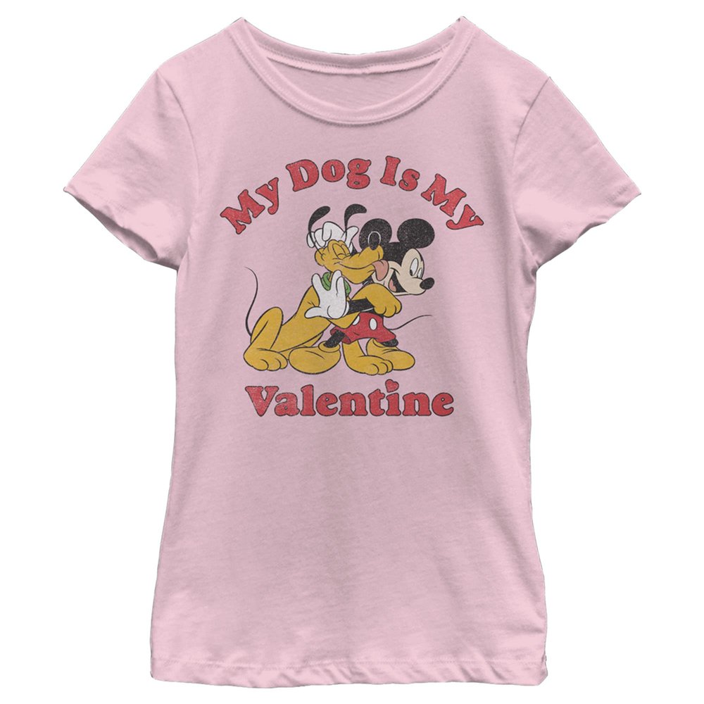 Disney Characters Love My Dog Girl's Solid Crew Tee, Light Pink, Small