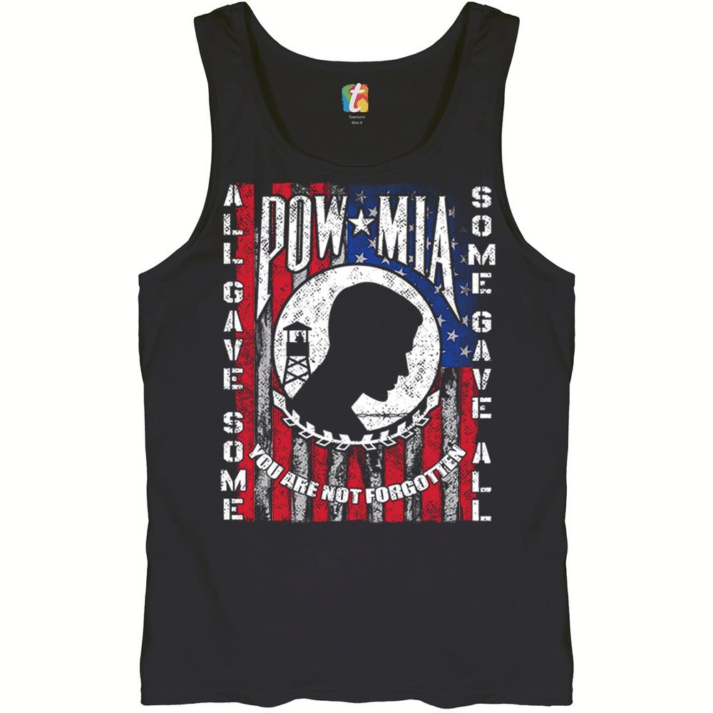 POW MIA You are Not Forgotten Tank Top American Flag Veteran Men's Top Black Small