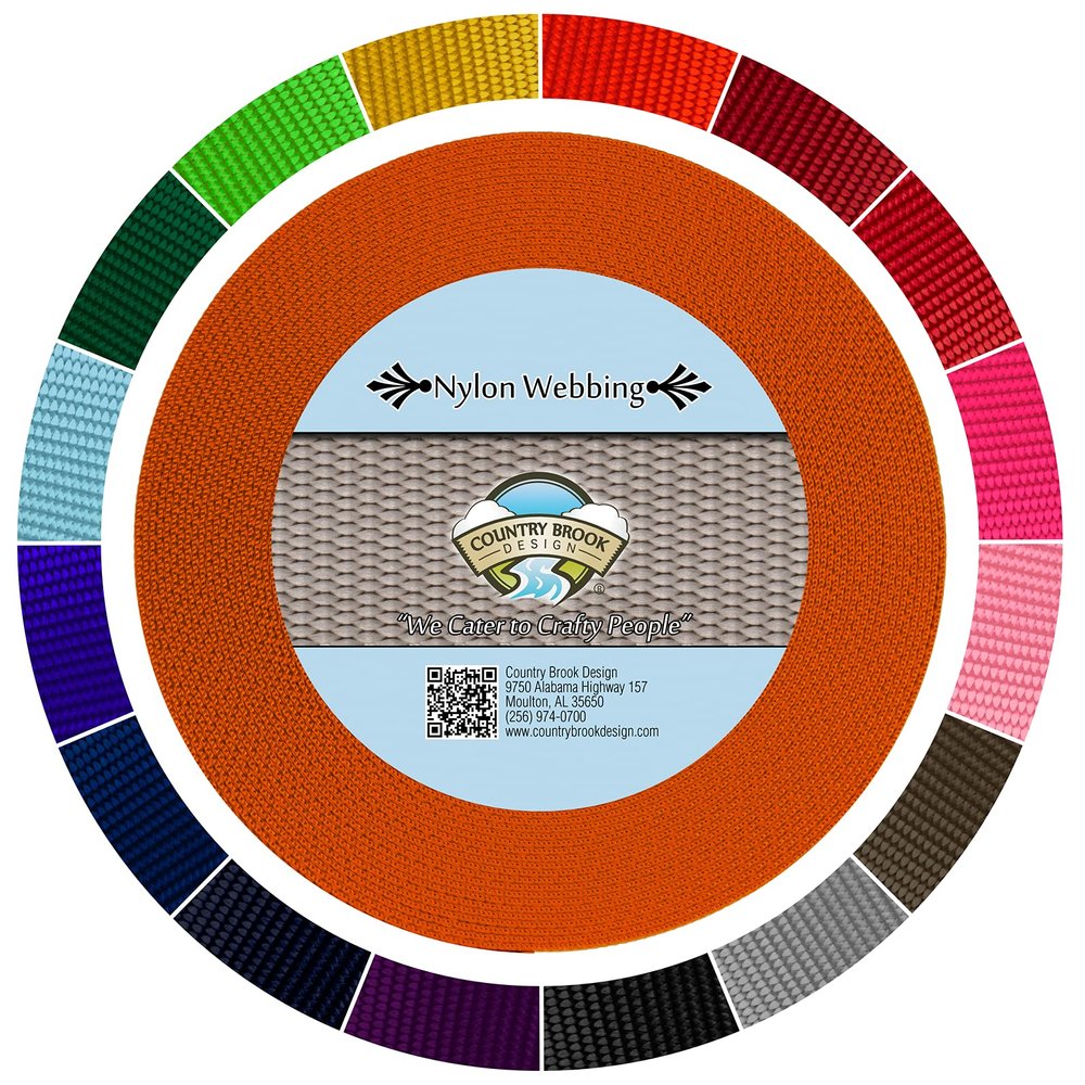 Country Brook Design - 1 1/2 Inch Heavy Duty 100% Real Nylon Webbing - 20+ Vibrant Colors (Orange, 50 Yards)