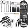 Portable Camping Kitchen Utensil Set-27 Piece Cookware Kit, Stainless Steel Outdoor Cooking and Grilling Utensil Organizer Travel Set Perfect for Travel, Picnics, RVs, Camping, BBQs, Parties and More view 1