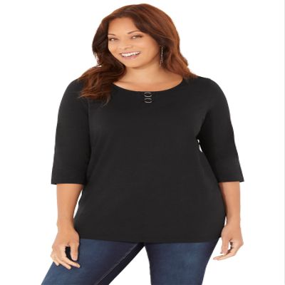 Catherines Women's Plus Size Suprema Studio Double-Ring Tee - 6X, Black