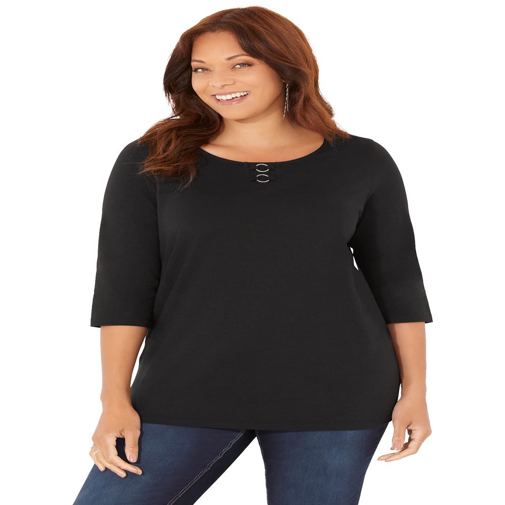 Catherines Women's Plus Size Suprema Studio Double-Ring Tee - 6X, Black