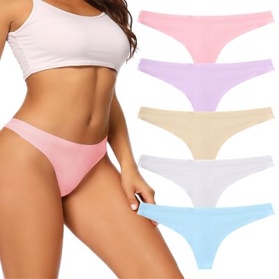 voenxe Seamless Women Underwear Thongs,No Show Ladies Thong,Invisible No Line Breathable Comfortable Panties Undies,Womens No Seam Soft Wide Gusset Tanga,Legging Underpants for Woman 5-Pack