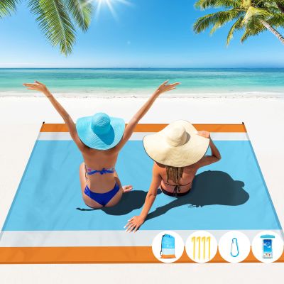Famstar Beach Blanket Oversized Extra Large78 X 81",Waterproof Sandproof Beach Blanket 1-7 Adults Lightweight Durable for Travel Camping Hiking Picnic (78" X 81", Orange&Blue)