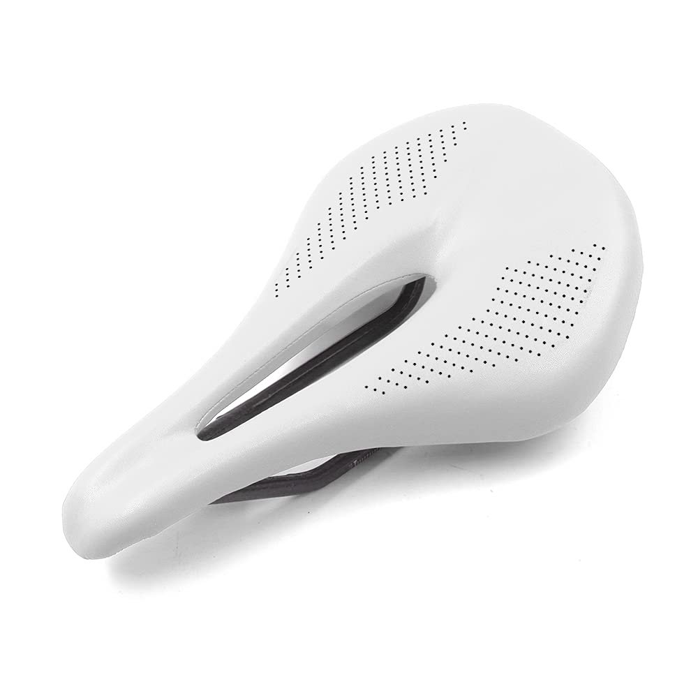 WALGUN Lightweight Carbon Fiber Bike Seat for Men Women Comfortable Leather Cover MTB Mountain Road Bike Carbon Rail Bicycle Saddle Cushion - 143mm/155mm (White, 155mm)