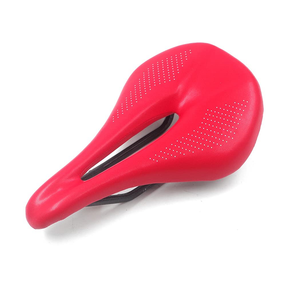 WALGUN Lightweight Carbon Fiber Bike Seat for Men Women Comfortable Leather Cover MTB Mountain Road Bike Carbon Rail Bicycle Saddle Cushion - 143mm/155mm (Red, 155mm)