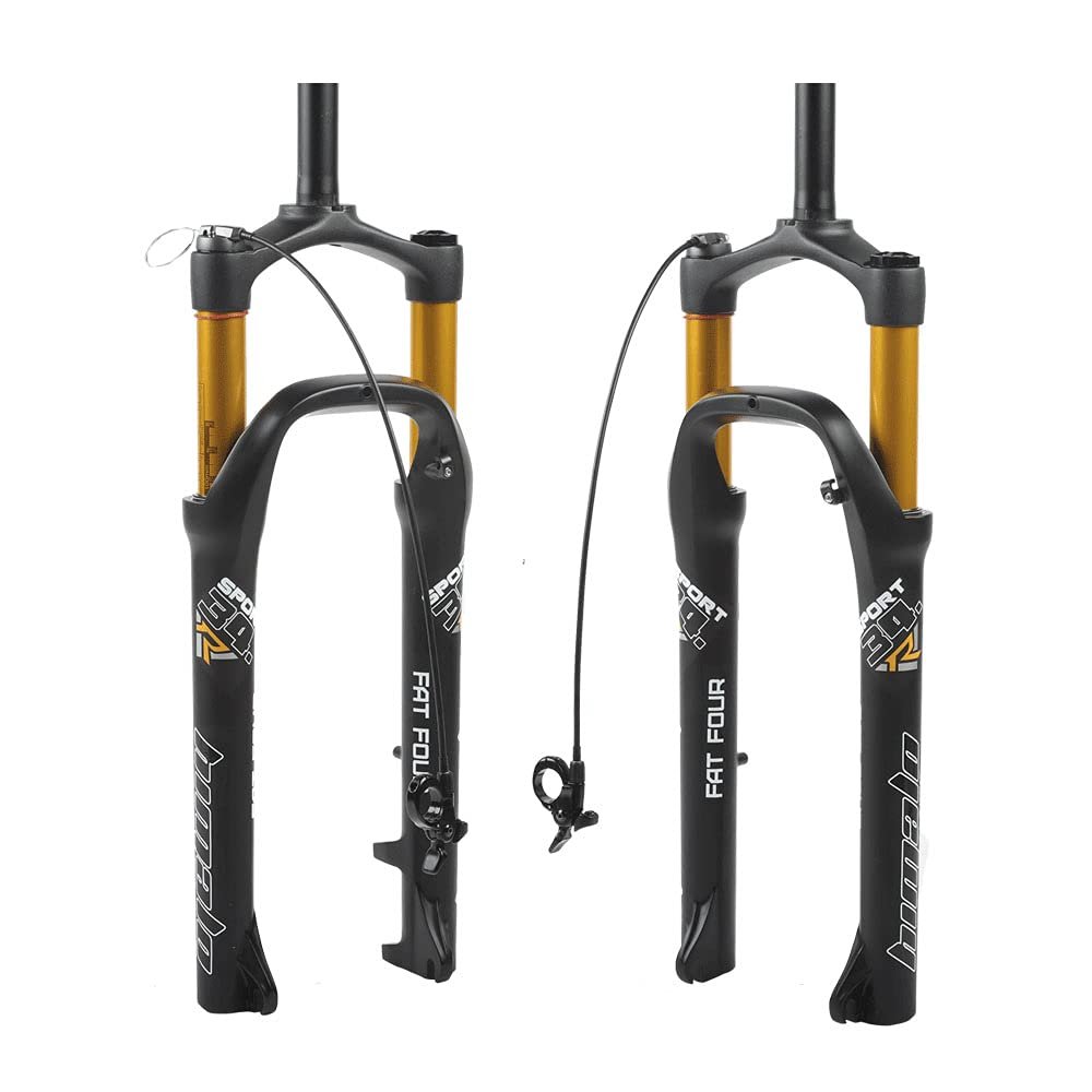Bike Fat Fork 26Inch Air Fork 1-1/8" Steering Tube with Handle bar Control Lockout Spread 135MM Travel 120MM Magnesium & Aluminum Alloy Available for Beach Bike, E-Bike