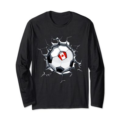 Canada Soccer Fan Jersey Canadian Football Flag Cracked Wall Long Sleeve T-Shirt