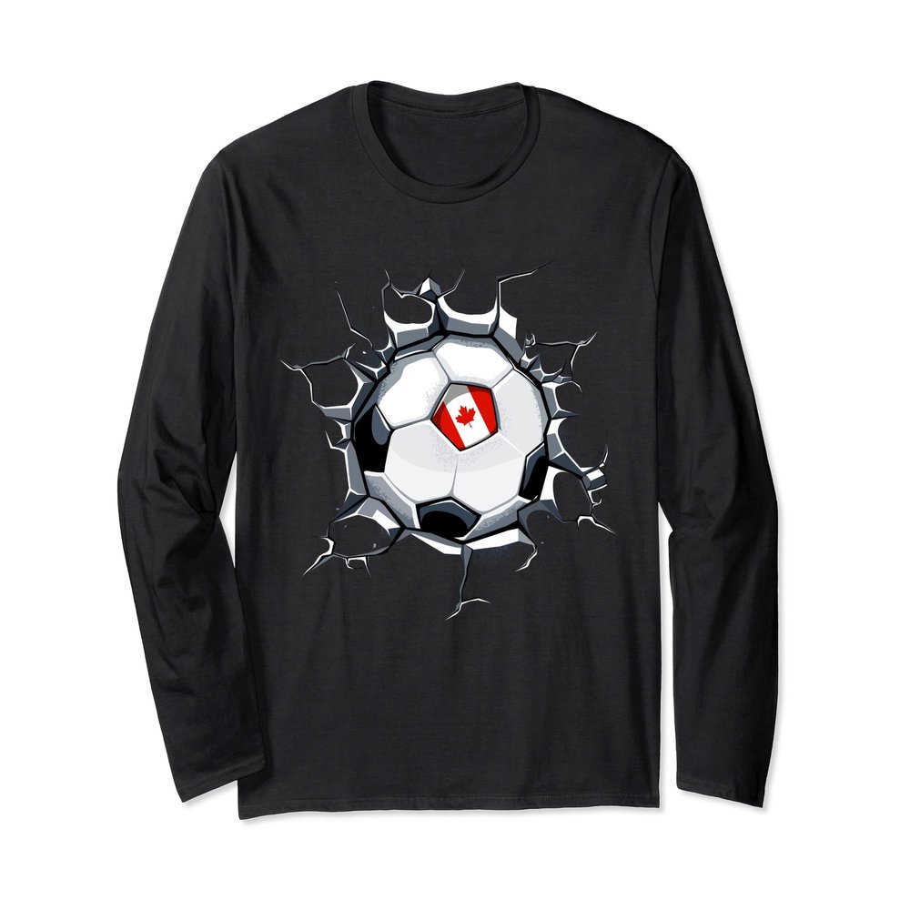 Canada Soccer Fan Jersey Canadian Football Flag Cracked Wall Long Sleeve T-Shirt