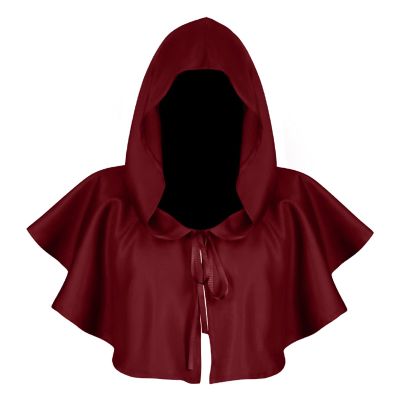 Meideli Unisex Adult Halloween Hooded Cloak Short Solid Color Lace-up Devil Cape for Christmas Halloween Festival Cosplay Costumes Red One Size