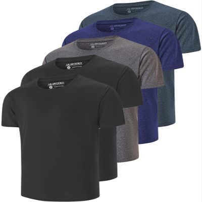 5 Pack Men's Dry Fit T Shirts Athletic Running Gym Workout Short Sleeve Tee Shirts for Men (US, Alpha, Large, Regular, Regular, Set 1)
