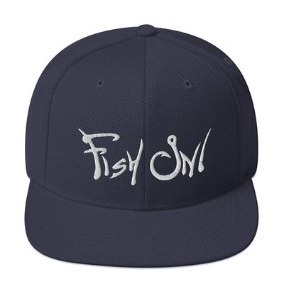 Fish On Hook Logo Fishing Embroidered Snapback Hat Cap Navy