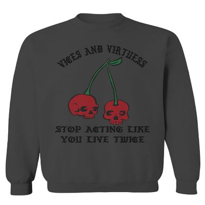 0398. Cool Motivational Quotes Graphic Skull Death Tattoo Art Cherry Good Society Men's Crewneck Sweatshirt (Characol X-Large)