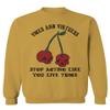 0398. Cool Motivational Quotes Graphic Skull Death Tattoo Art Cherry Good Society Men's Crewneck Sweatshirt (Gold Medium) view 1