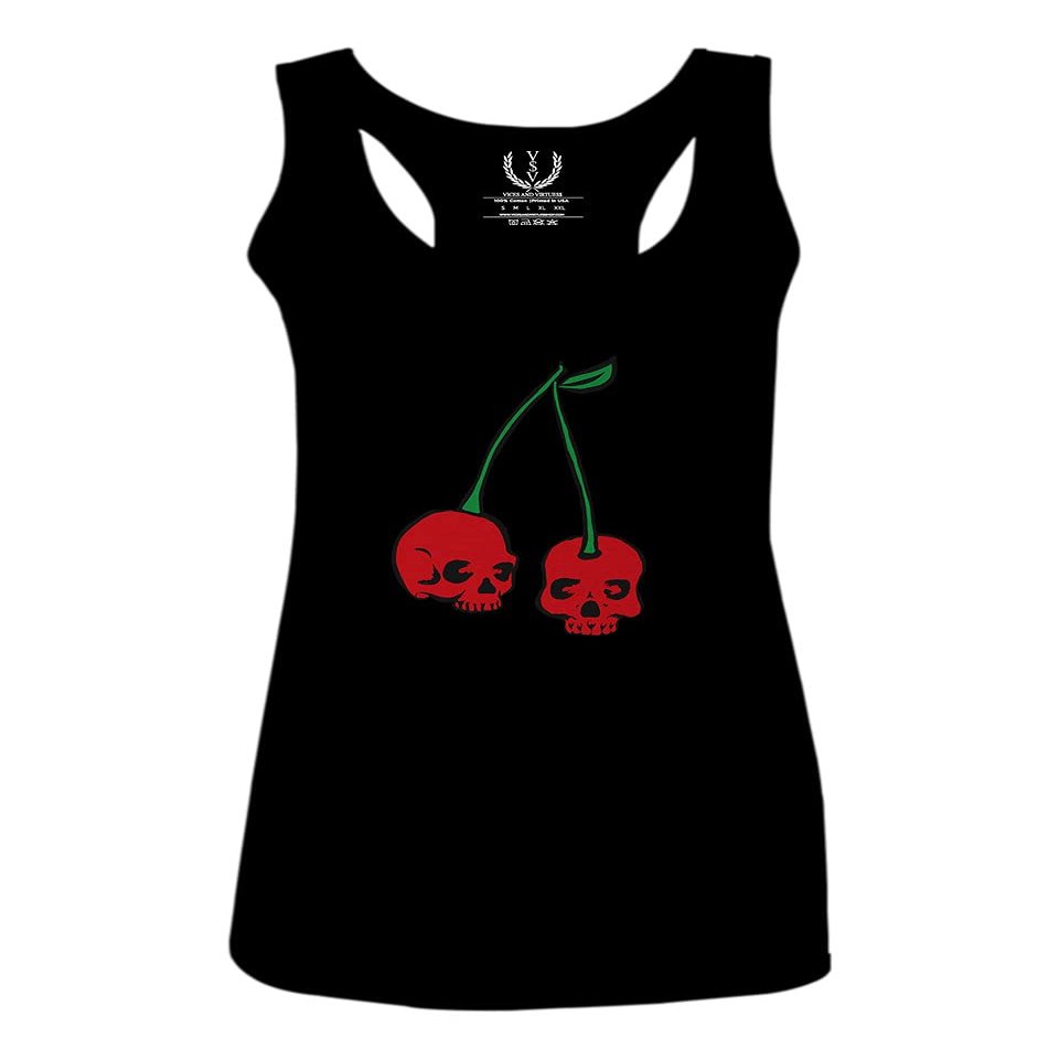0398. Cool Motivational Quotes Graphic Skull Death Tattoo Art Cherry Good Society Women's Tank Top Racerback (Black, Large)