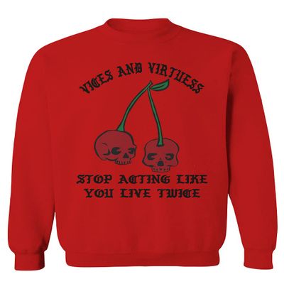 0398. Cool Motivational Quotes Graphic Skull Death Tattoo Art Cherry Good Society Men's Crewneck Sweatshirt (Red, Small)