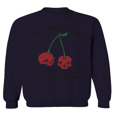 0398. Cool Motivational Quotes Graphic Skull Death Tattoo Art Cherry Good Society Men's Crewneck Sweatshirt (Navy X-Large)