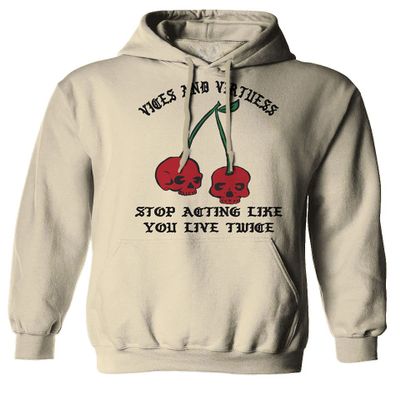 0398. Cool Motivational Quotes Graphic Skull Death Tattoo Art Cherry Good Society Sweatshirt Pullover Hoodie (Beige, Large)