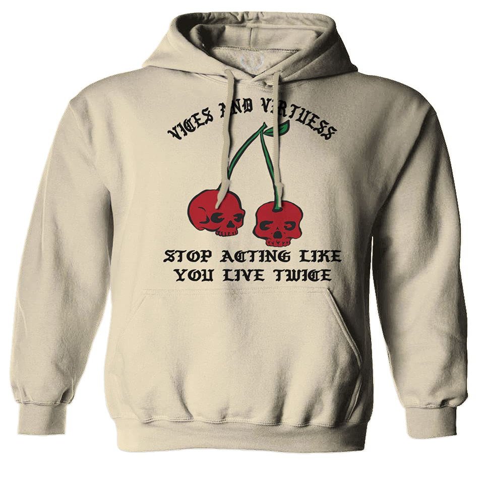 0398. Cool Motivational Quotes Graphic Skull Death Tattoo Art Cherry Good Society Sweatshirt Pullover Hoodie (Beige, Large)